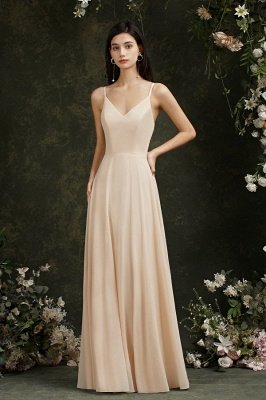 Elegant Sleeveless Aline Bridesmaid Dress V-Neck Long Evening Dress_3