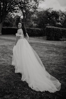 Robe de mariée en dentelle de tulle à épaules dénudées Robe de mariée florale Aline_4