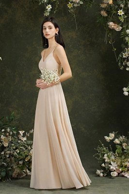 Elegantes ärmelloses Aline Brautjungfernkleid V-Ausschnitt langes Abendkleid_16