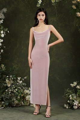 Sexy Straps Velvet Sheath Prom Dress Side Slit Mermaid Slim Party Dress_1