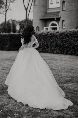 Off Shoulder Tulle Lace Wedding Dress Floral Aline Bridal Dress_3