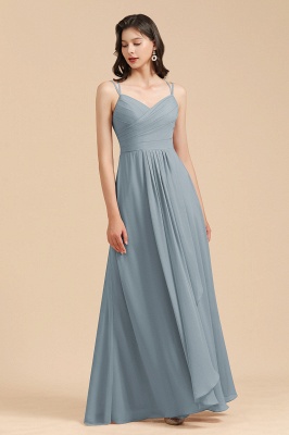 Elegantes, staubiges, blaues, gerafftes Chiffon-Brautjungfernkleid, langes, ärmelloses Hochzeitskleid mit Reißverschluss_8