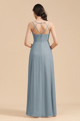 Elegantes, staubiges, blaues, gerafftes Chiffon-Brautjungfernkleid, langes, ärmelloses Hochzeitskleid mit Reißverschluss_6