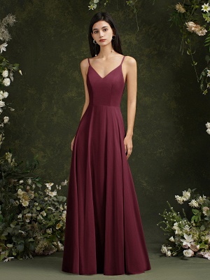 Elegantes ärmelloses Aline Brautjungfernkleid V-Ausschnitt langes Abendkleid_2