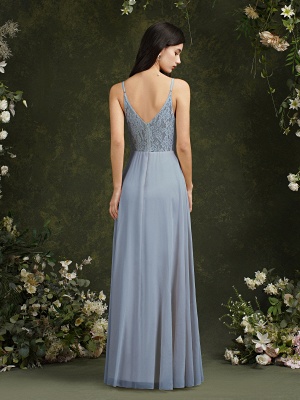 Elegant Sleeveless Aline Bridesmaid Dress V-Neck Long Evening Dress_7