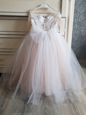 Cute Tulle Lace Little Girl Dress Short Sleeves Bowtie Tutu Birthday Party Dress_2