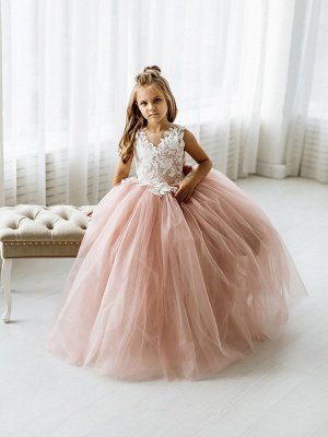 First Communion Dress For Girl White Lace Appliques Dusty Pink Tulle Flower Girl Dresses_5