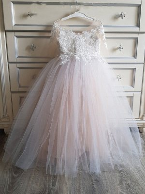 Süßes Tüll-Spitze-Kleid für kleine Mädchen mit kurzen Ärmeln, Fliege, Tutu-Geburtstagsfeierkleid_3