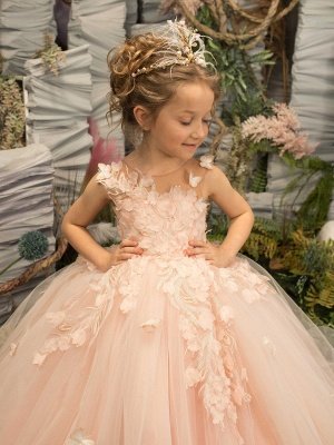 Lace Tulle Wedding Flower Girl Dress Crew Neck Princess First Communion Dress For Girl_3