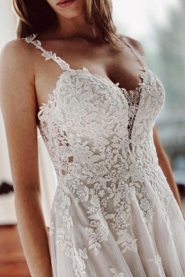White Floral Lace Wedding Dress Aline Tulle Garden Bridal Dress_2