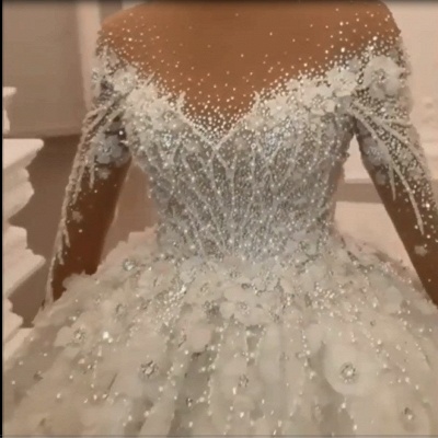 Robe de mariée florale luxueuse avec cristaux et manches longues_2