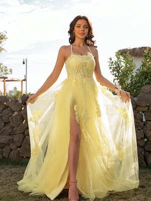 Daffodil Tulle Lace Evening Dress Halter Bridesmaid Dresses_4