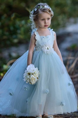 Hellhimmelblau Prinzessin Blumenmädchenkleider Ärmelloses Ballkleid Partykleid für Kinder_4