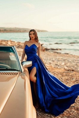 Royal Blue Long Evening Dress Sleeveless Side Slit Prom Dress