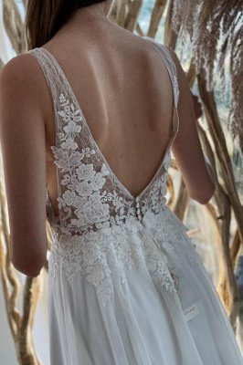 Robe de mariée élégante en dentelle florale à col en V Robe de mariée Aline dos nu_4