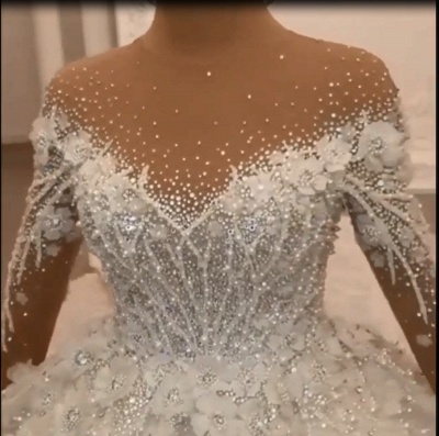 Robe de mariée florale luxueuse avec cristaux et manches longues_1