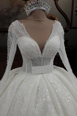 Glitzer Brautkleider mit langen Ärmeln V-Ausschnitt Pailletten Aline Brautkleid_4