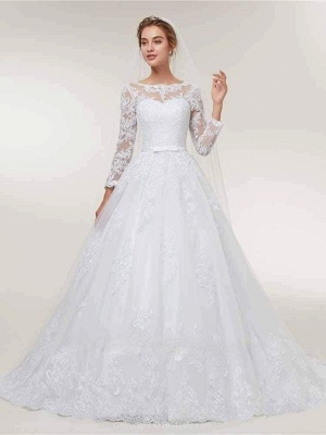 Stunning White Floral Lace Appliques Long Sleeves Aline Wedding Gown_3