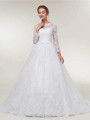 Stunning White Floral Lace Appliques Long Sleeves Aline Wedding Gown_5