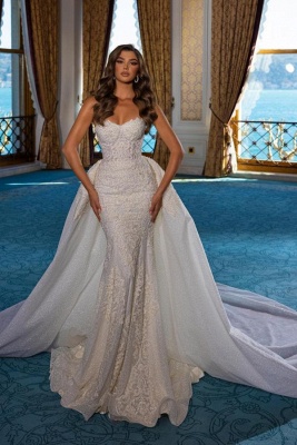 Stylish Straps Mermaid Wedding Dress Long Sweep Train_1