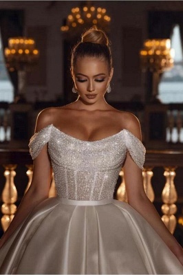 Amazing Off-the-Shoulder Crystals Sequins Bridal Gown Sparkly Wedding Dresses_2