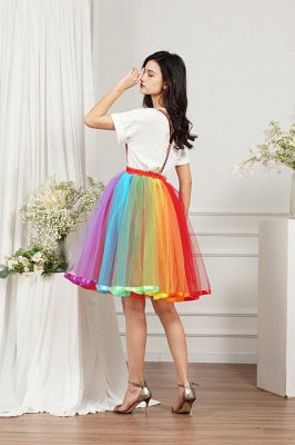 Falda hasta la rodilla de arcoíris Falda de tul en capas Disfraces coloridos para niñas_8