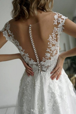 Cap manches blanc dentelle florale robe de mariée tulle aline nuptiale dres_4