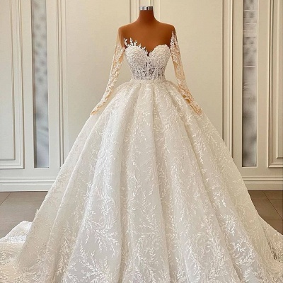 Gorgeous Sweetheart Floral Aline Bridal Gown Long Sleeves Wedding Dress_2