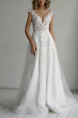 Cap manches blanc dentelle florale robe de mariée tulle aline nuptiale dres_1
