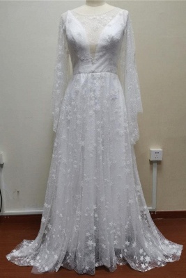 Stylish Aline Wedding Dress Deep V-Neck Sparkly Simple Bridal Dress_5