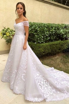 Elegantes Aline-Hochzeitskleid mit Flügelärmeln und floralen Spitzenapplikationen, Brautkleid für Frauen_3
