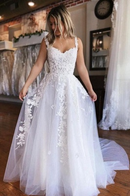 White Tulle Lace Bridal Dress Off-the-Shoulder Aline Simple Wedding Dress_2