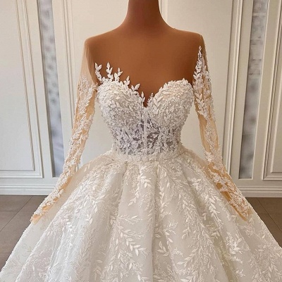 Gorgeous Sweetheart Floral Aline Bridal Gown Long Sleeves Wedding Dress_4