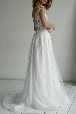 Cap manches blanc dentelle florale robe de mariée tulle aline nuptiale dres_2