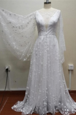 Elegante vestido de novia Aline Vestido de novia simple brillante con cuello en V profundo_4
