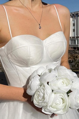 Elegante vestido de novia hasta el tobillo de tul con tirantes finos_3