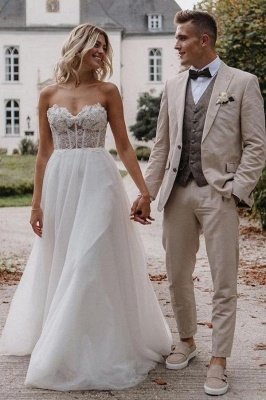 Vestido de novia sencillo de tul sin tirantes con escote corazón Vestido de novia sin mangas para mujer_1