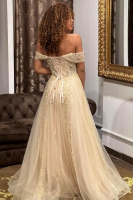 Elegante vestido de noche de encaje de tul con hombros descubiertos_2