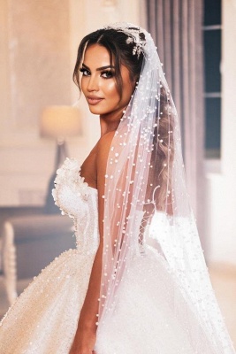 Gorgeous Sweetheart Pearls Sequins Wedding Dress_5