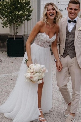 Sweetheart Strapless Tulle Simple Wedding Dress Sleeveless Bridal Dress for Women_3