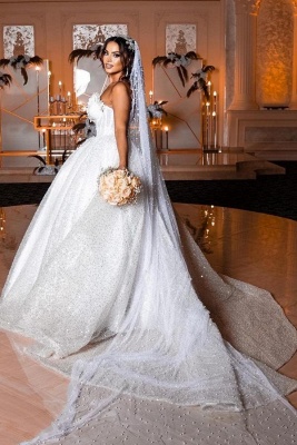 Gorgeous Sweetheart Pearls Sequins Wedding Dress_3