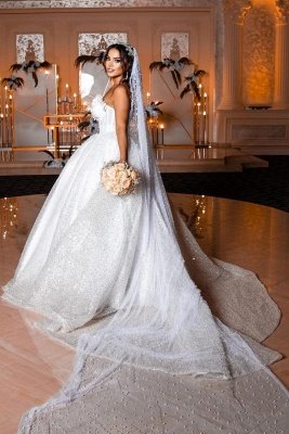 Gorgeous Sweetheart Pearls Sequins Wedding Dress_1