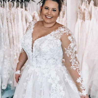 Robe de mariée élégante Aline avec manches en dentelle de tulle Robe de mariée grande taille_2