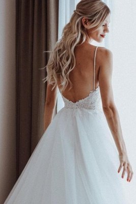 Stilvolles Brautkleid mit floraler Spitze und Perlen, rückenfreies Tüll-Brautkleid_2