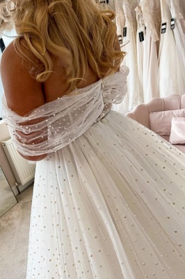Off-the-Shoulder White Pearls Aline Wedding Dress Sweetheart Bridal Dress_5