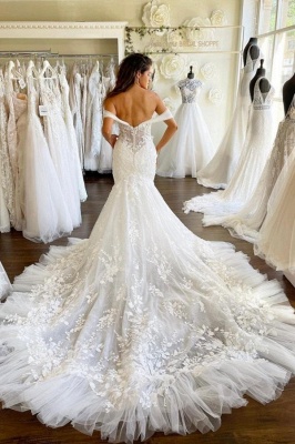 Gorgeous Sweetheart Floral Tulle Mermaid Bridal Gown Off-the-Shoulder Wedding Dress_2