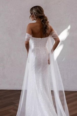 Off-the-Shoulder Sequins Wedding Dress side Split Design_3
