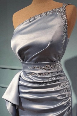 Charming One Shoulder Silver Satin  Mermaid Prom Dress Beadings_2