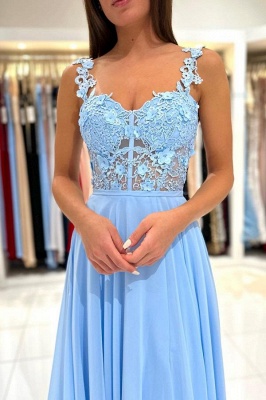 Sky Blue Sweetheart 3D Flower Langes Abendkleid mit Trägern Chiffon Aline Prom Dress_6