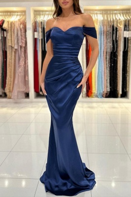 Charming Off-the-Shoulder Ruched Satin Mermaid Prom Dress Sweetheart Party Dress_1
